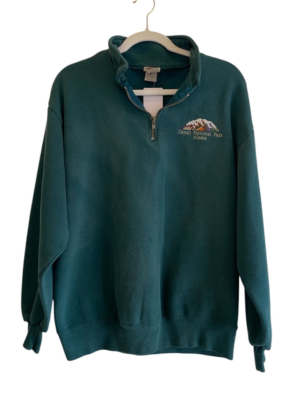 Vintage Sutton Sportswear Denali National Park Green Quarter-Zip Sweatshirt